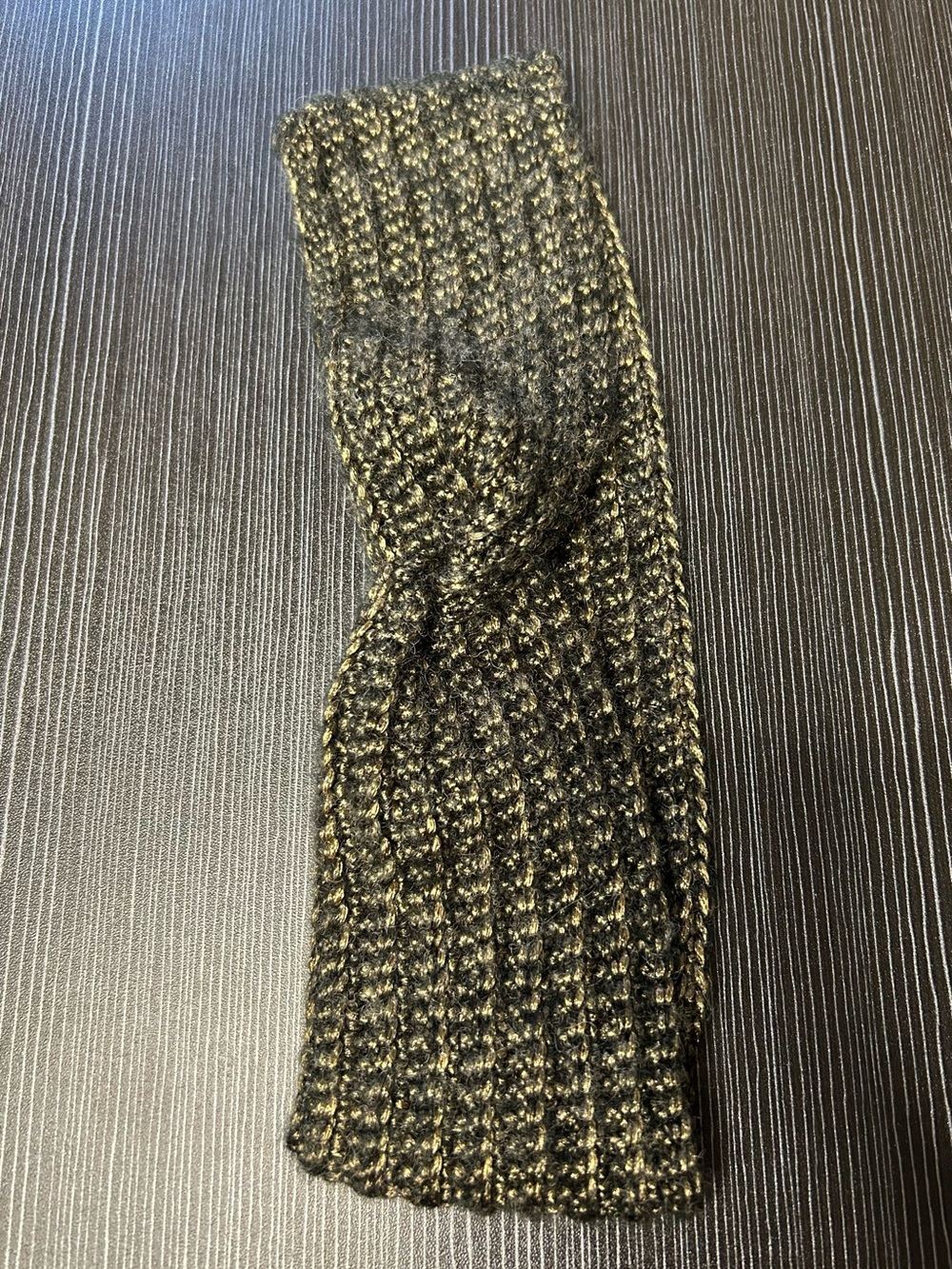Handmade Crochet Headband -- Black with Gold Thread (Bronze)